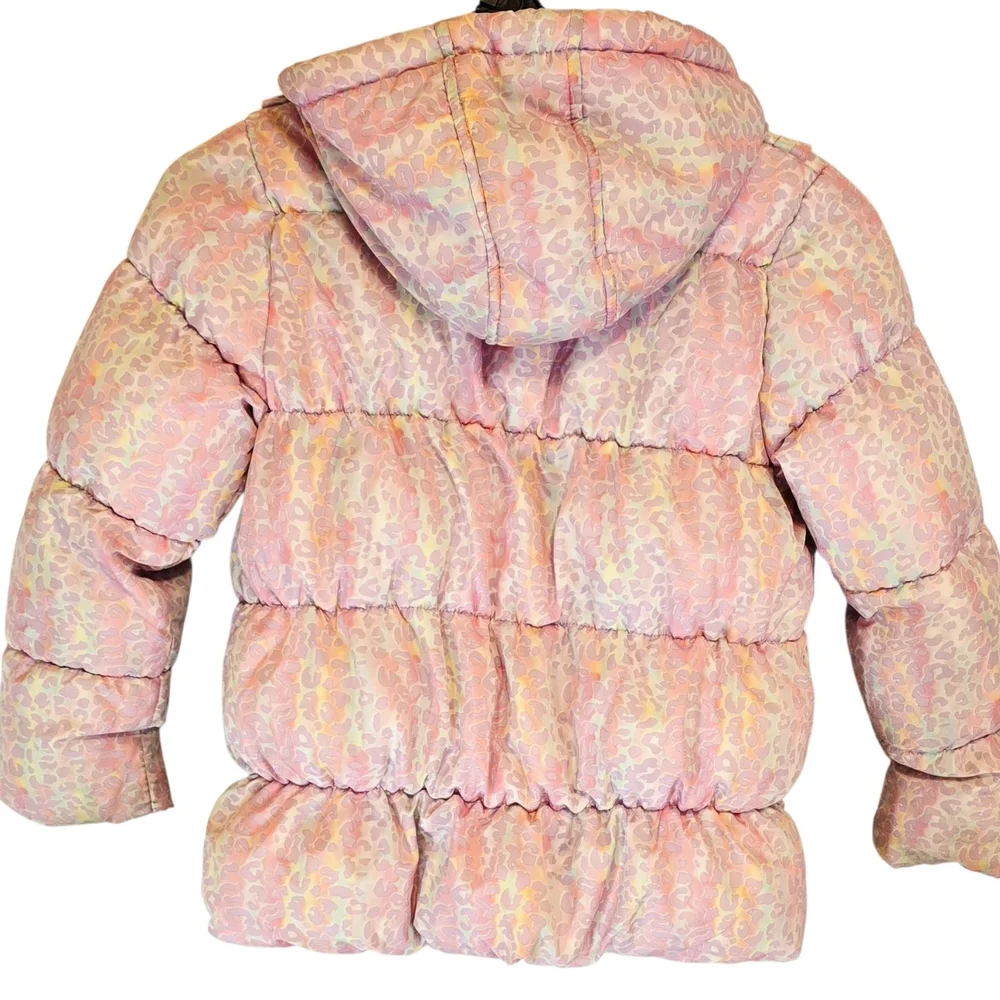 Pastel Leopard Print Ruffle Puffer Jacket - Picture 3 of 7